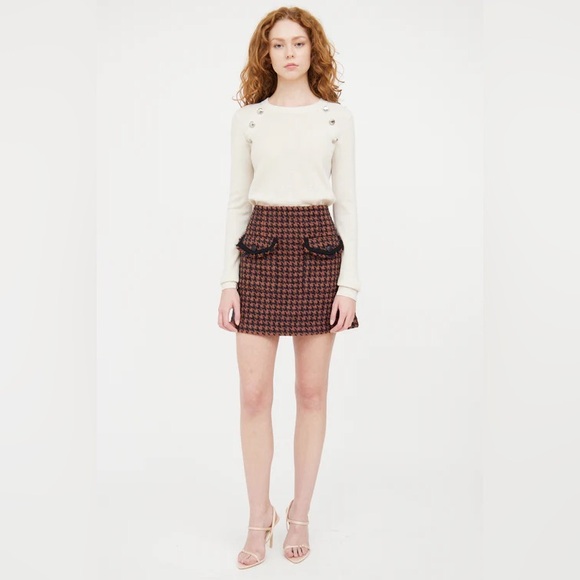 Veronica Beard Andriel Houndstooth Tween Mini Skirt Brown Black Navy Size 4 - Picture 8 of 10